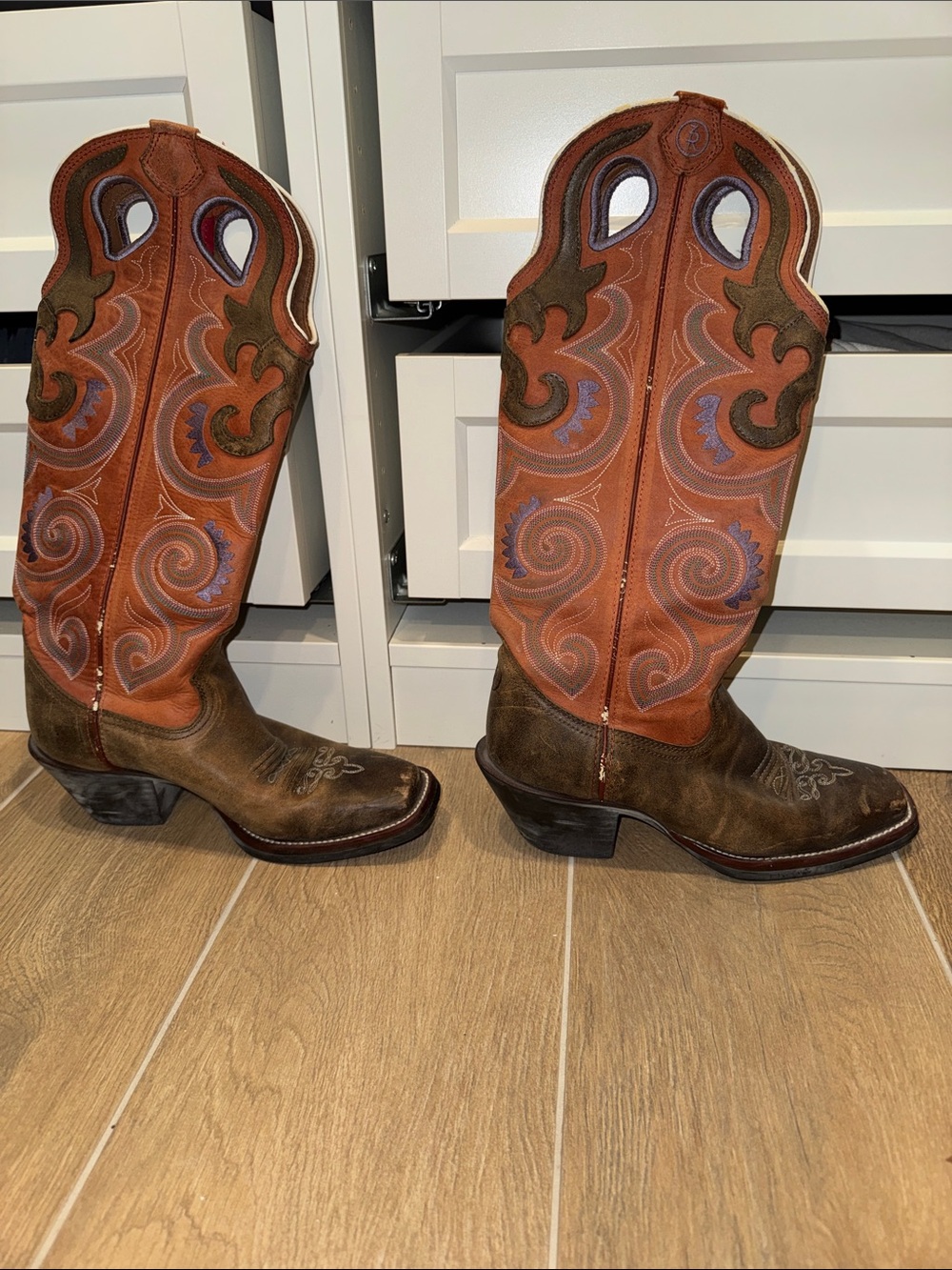 Tony Lama Brown Leather Embroidered Western Boots - Picture 3 of 4